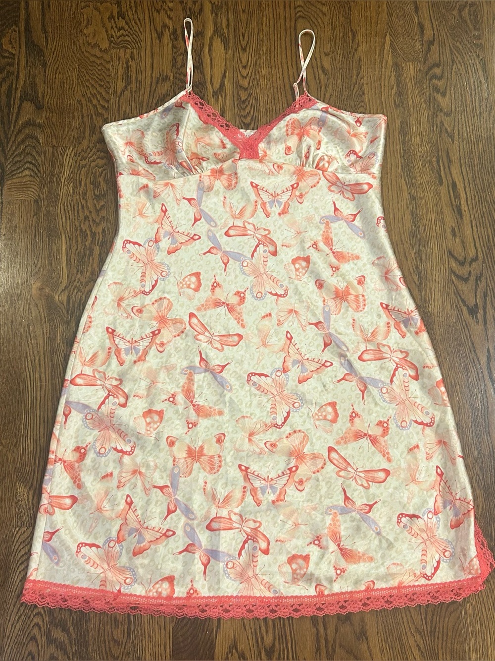 Vintage Y2K Pink K Butterfly Satin Slip Dress
